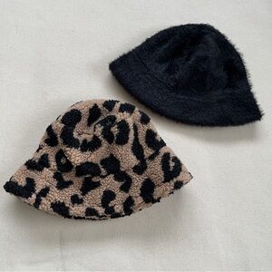 Leopard Print and Black Bucket Hat Set